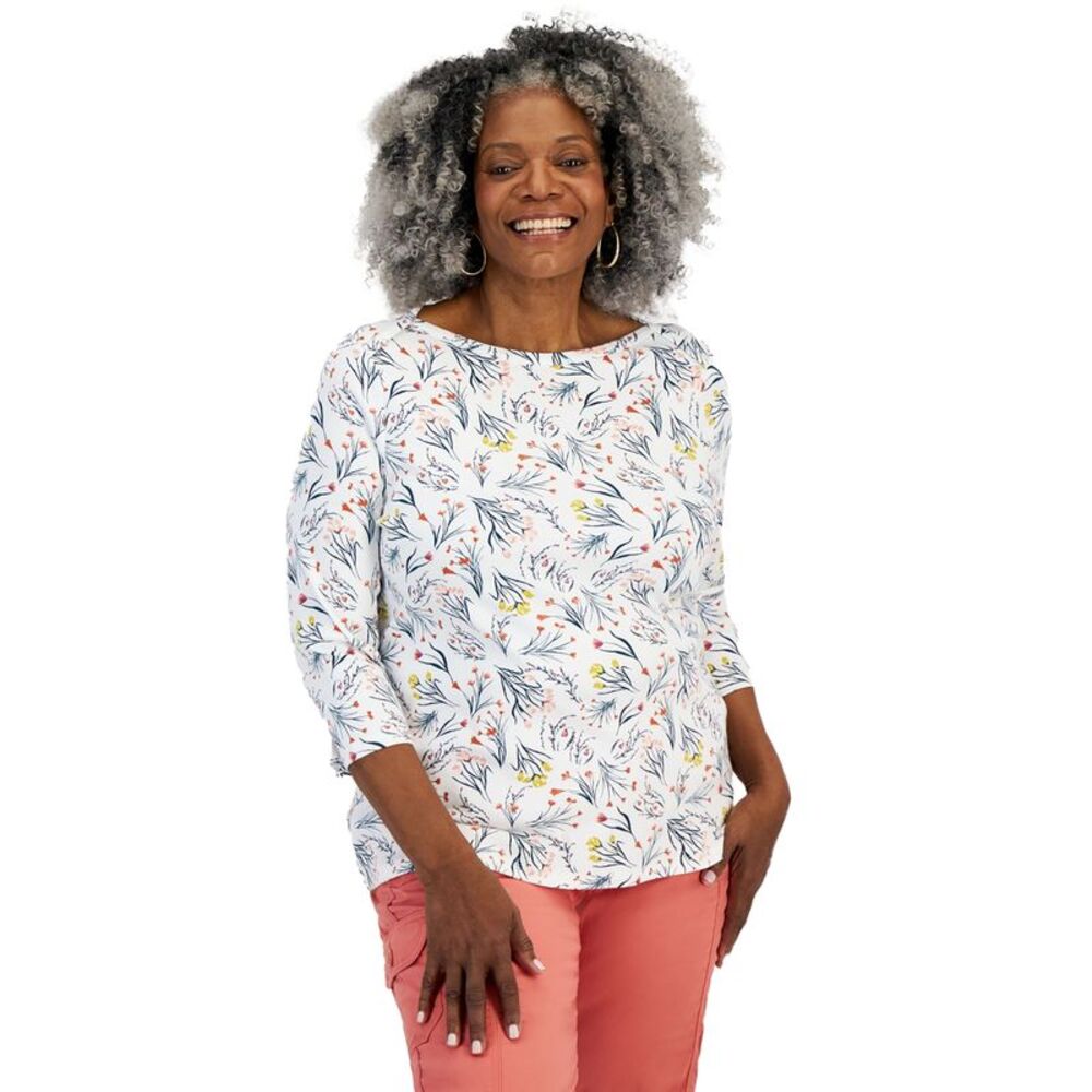 Plus Size Printed Pima Cotton 3/4-Sleeve Top